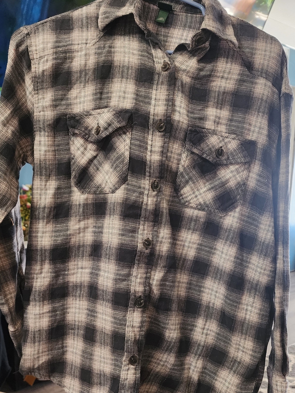 wild fable Black and Cream Plaid Long Sleeve Shirt Sz XXS NWT
